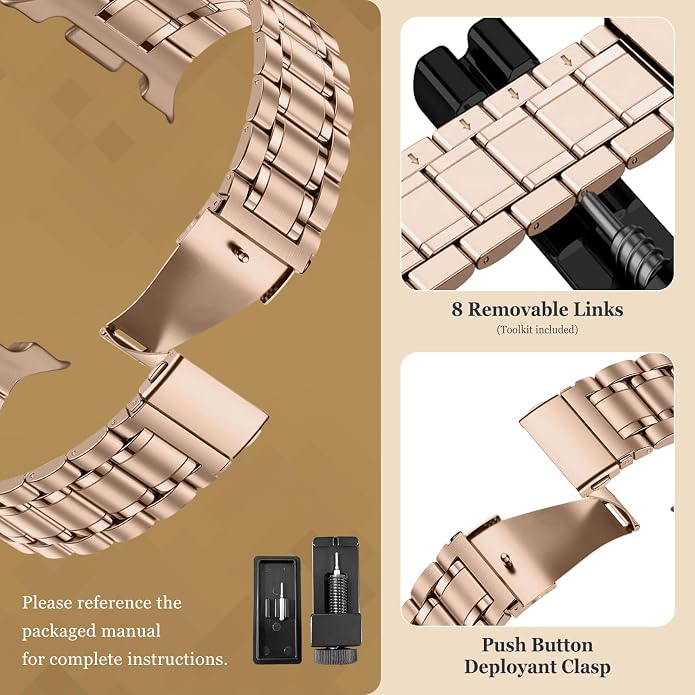 Metal Band for Samsung Galaxy Watch 9 8 40mm 44mm/Classic 46mm Men Women | Stainless Steel, No Gap Strap, Link Bracelet for Samsung Galaxy Watch 8 9 44 40mm/8 Classic 46mm, Business to Casual
