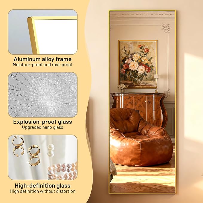 Simple Deluxe Full Length Mirror, 71"x26"Large Floor Mirrors, for Wall Door Bedroom Bathroom Living Room (Gold)