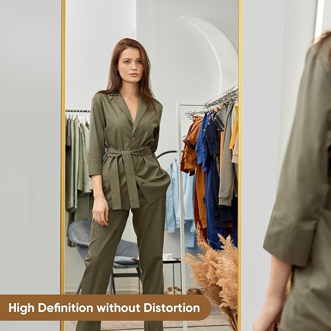 NEWBULIG 71"x26" Full Length Mirror, Full Body Standing Mirror, Gold | Leaning or Standing, Tempered Glass, Aluminum Alloy Thin Frame Floor Stand for Bedroom, Cloakroom