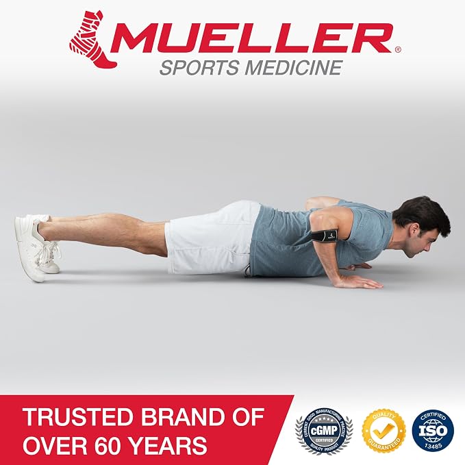 MUELLER Sports Medicine Hg80 Premium Tennis Elbow Support Strap, Elbow Pain Relief Brace For Men and Women, Black,