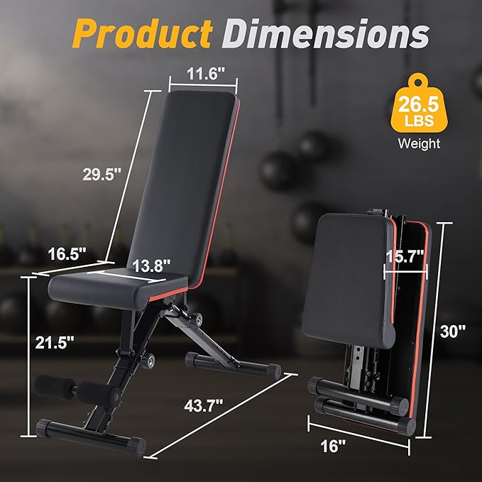 Adjustable Weight Bench 795 lbs, Foldable Incline Bench Press