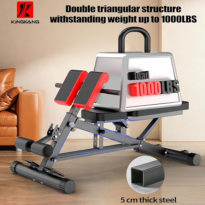 K KINGKANG Weight Bench,Load 1000LBS Roman Chair for Home Gym | Multi-Function Adjustment(10+7+4+4),for Bench Press/Sit-up/Back,Carbon Steel Frame with 2 Rear Wheels