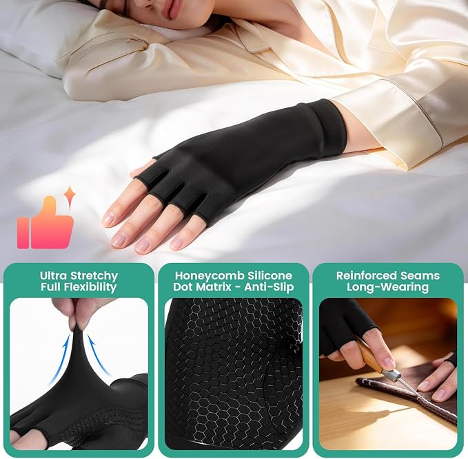 Arthritis Compression Gloves for Men & Women, Carpal Tunnel Pain Relief | Wrist Thumb Support, Fingerless, Breathable Lycra, Non-Slip for Tendonitis, Pain & Swelling Relief - 1 Pair