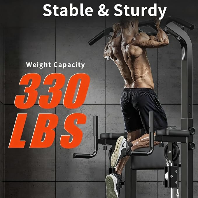 SogesHome Power Tower Pull Up Bar Station Height Adjustable Assistive Rack | Multi-Function Strength Training Equipment Full Body Workout Machine, Freestanding Push Up Dip Stand for Home Gym Exercise