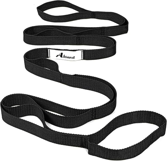 Abiarst Stretching Strap Yoga Straps for Physical Therapy, 10 Loops Non-Elastic Stretch Band for Pilates, Flexibility, Exercise and Gymnastics