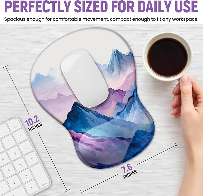 Ergonomic Mouse Pad with Wrist Rest, Gel Wrist Support, Peaks | 10.2 x 7.6 in Mouse Pad with Smooth Fabric Surface and Non-Slip Rubber Base for Office, Home, Study, and Gaming