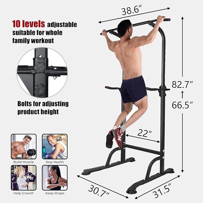 Tappio Power Tower Pull Up Bar for Home Gym, Multi Functional Pull Up Bar Stand Dip Bar Station, Adjustable Height Workout Dip Station Strength Training Fitness Equipment