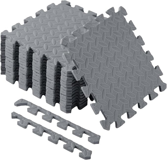 Foam Floor Tiles Foam Floor Mats Play Mats Bulk with Borders Interlocking for Bedroom Gym Nursery(11.8 x 11.8 Inch,Gray)