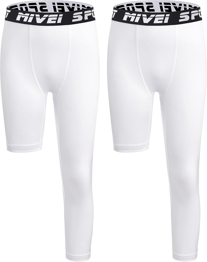 MIVEI One Leg Compression Tights Youth Boys Basketball Leg Sleeve | Kids Compression Pants Girls' Single Leg Tights 3/4 Leggings for Baseball Softball Soccer Running Football, Sports Base Layer