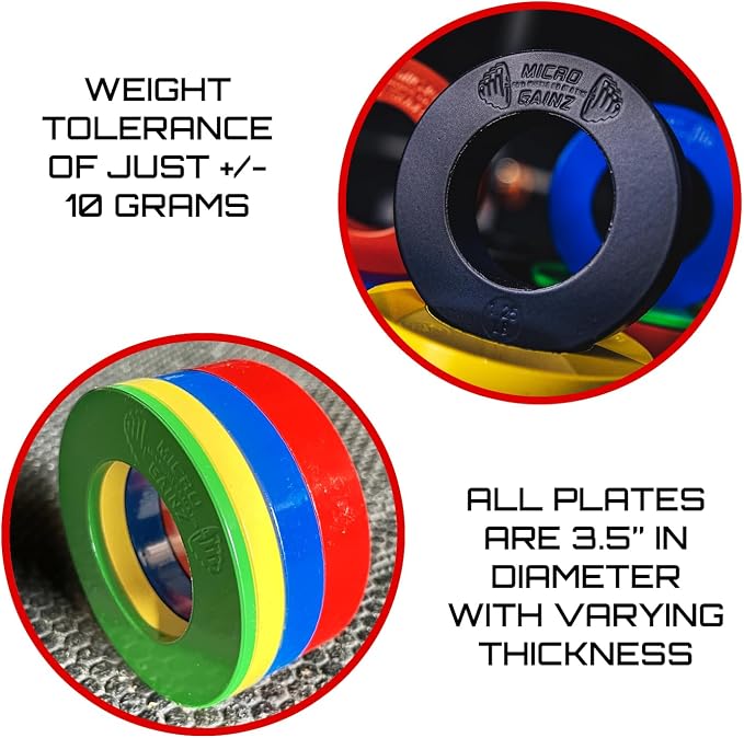 Micro Gainz Olympic Fractional Plates, 10-Piece, with Bag, Multi-Color