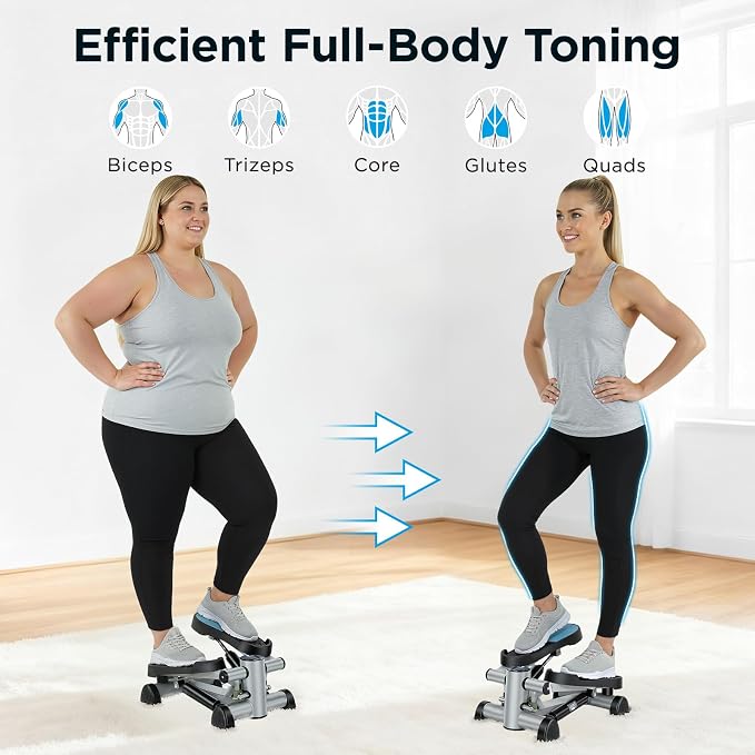 Efitment Mini Stepper for Exercise at Home, Twist Stair Stepper with Resistance Bands, LCD Monitor, Compact Cardio Step Machine for Full Body Workout