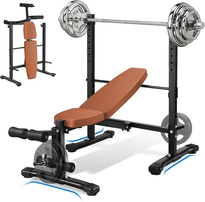 Adjustable FID Weight Bench for Home Gym | Bench press Set with 8-Level Barbell Rack, Flat/Incline/Decline Full Body weight benches for home gym
