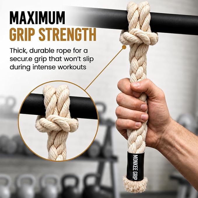 Rope Grips Cotton Black (Pair) Pull-up, Grip Strength,