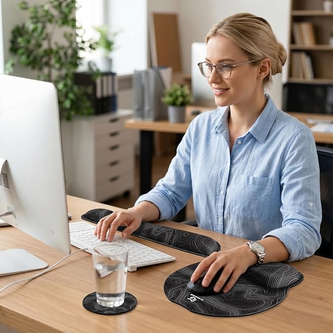 Gimars Upgrade 3 in 1 Enlarge Superfine Smooth Gel Ergonomic Mouse Pad Wrist Support and Keyboard Wrist Rest for Computer, Laptop, Mac, Gaming and Office, Durable, Comfortable and Pain Relief, Map