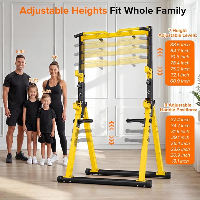 Foldable Power Tower Pull Up Bar Station, Adjustable Height | Portable Free Standing,700lbs Load Max, Adjustable Height fits Man,Woman,Power Tower Pull Up Dip Station, Multi Grips