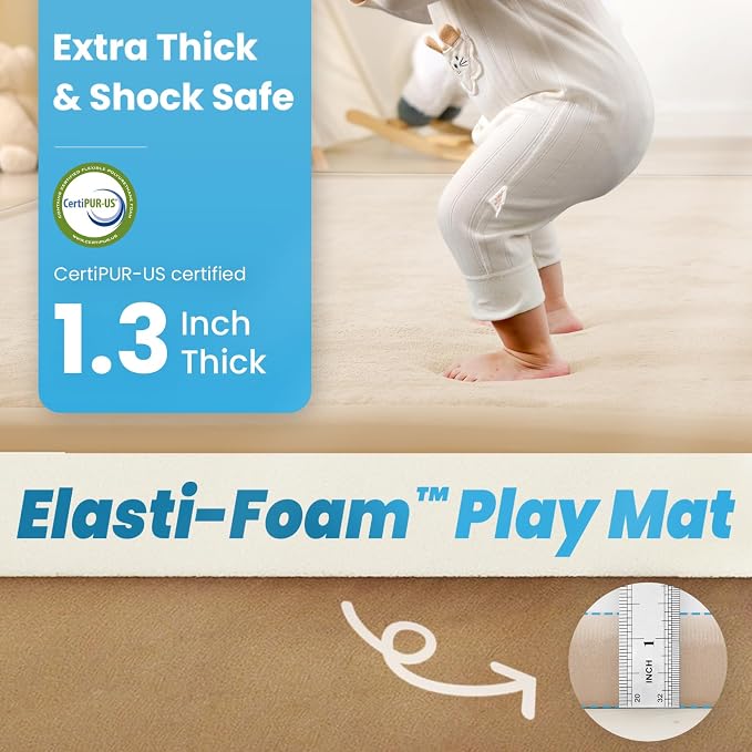 1.3" Thick Baby Play Mat for Floor,79x79 Large Memory Foam Tummy Time Mat | Soft Coral Velvet Nursery Rug, Non Slip for Crawling,Toddlers,Infants,Kids,Yoga & Tatami Style for Living Room