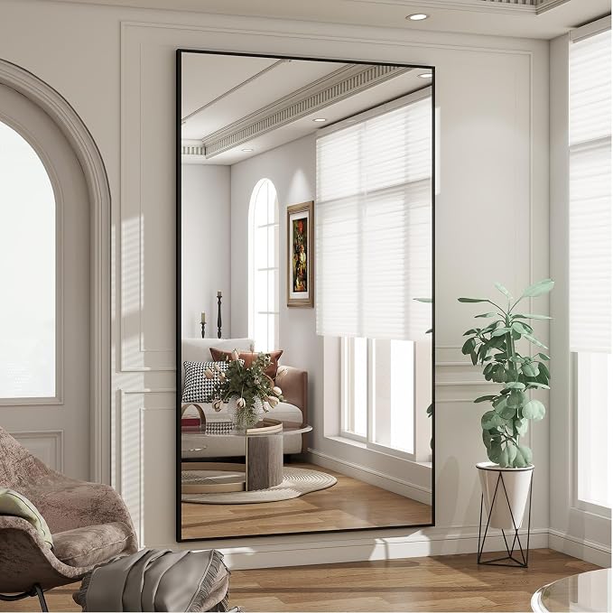 BEAUTYPEAK 76"x34" Rectangle Full Body Floor Mirrors, Full Length Mirror | Hanging or Leaning, Aluminum Alloy Frame Wall Mirror for Bedroom, Dressing Room, Black