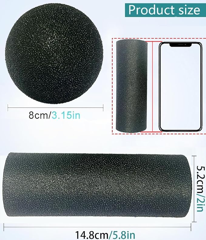 Mini Foam Roller, High Density Massage Tool for Physical Therapy | Extra Small Size 6"L x 2" Round, 3.2-Inch Ball, Deep Tissue Muscle Recovery, Fitness Workout Stretching, Travel