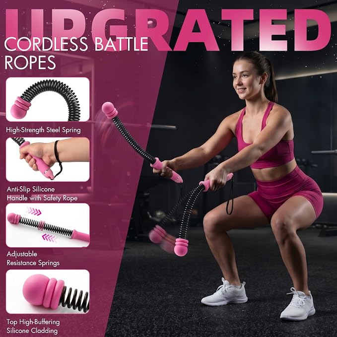 Chillchard Battle Ropes for Home Gym, Weighted Ropeless Battle Ropes | Cordless Battle Ropes with Adjustable Resistance Springs, Portable Home Workout Equipment for HIIT Cardio & Strength Training