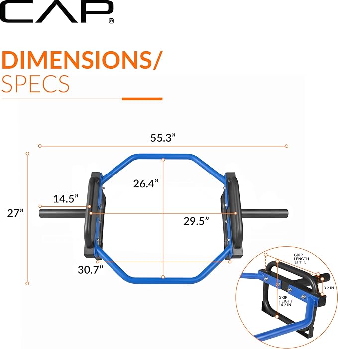 CAP Olympic Trap & Shrug Bar with Elevated Grip, 500-Lb Capacity
