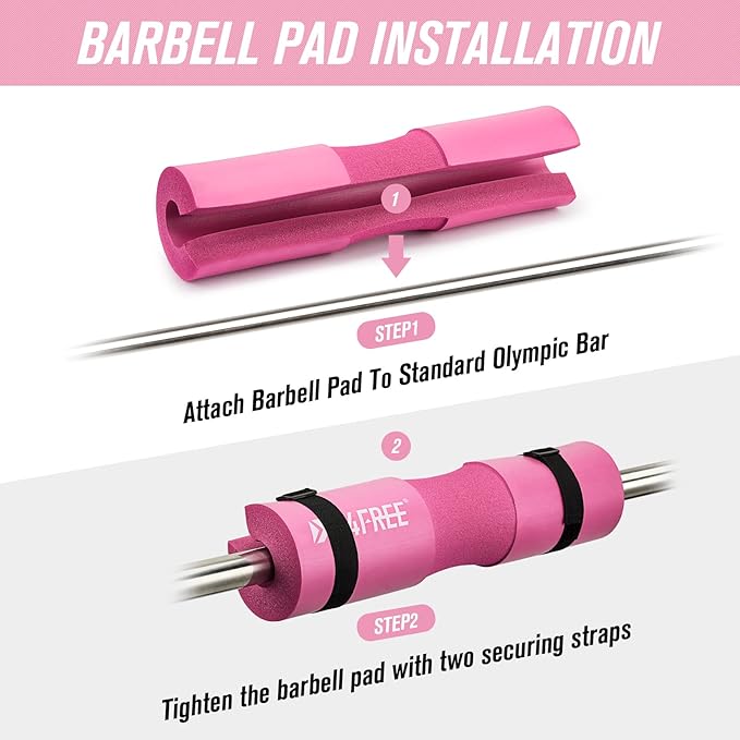 G4Free 7/9Pcs Barbell Pad Set for Squat, Hip Thrusts, Lunges, Leg day | Standard Olympic Bars with 2 Gym Ankle Safety Straps, 3 Hip Resistance Bands, 2 Lifting Strap, Barbell Pad, and Carry Bag