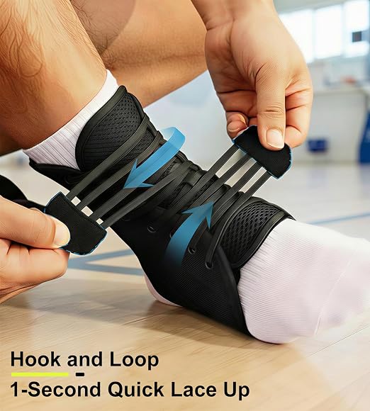 Quick Lace Up Ankle Brace for Sprained Ankle, Slim Fit Ankle Support Brace with Side Stabilizing Pads for Men & Women, Adjustable Ankle Stabilizer for Injury Recovery, Running, Sports, L-Support Plate of 1