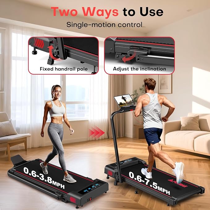 Treadmills for Home, App Compatible, 5 in 1 7.5MPH Foldable Treadmill with 10% Incline, 3.0HP Brushless Drive, 12 HIIT Programs, Full Screen LED Display, Remote Control, 400 LBS Weight Capacity