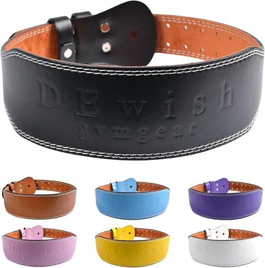 Leather Gym Fitness Belt, 4" & 6" Padded Lumbar Back Support, 10 Adjustable Holes for Weightlifting Powerlifting Bodybuilding Deadlift Squat Workout Strength Training