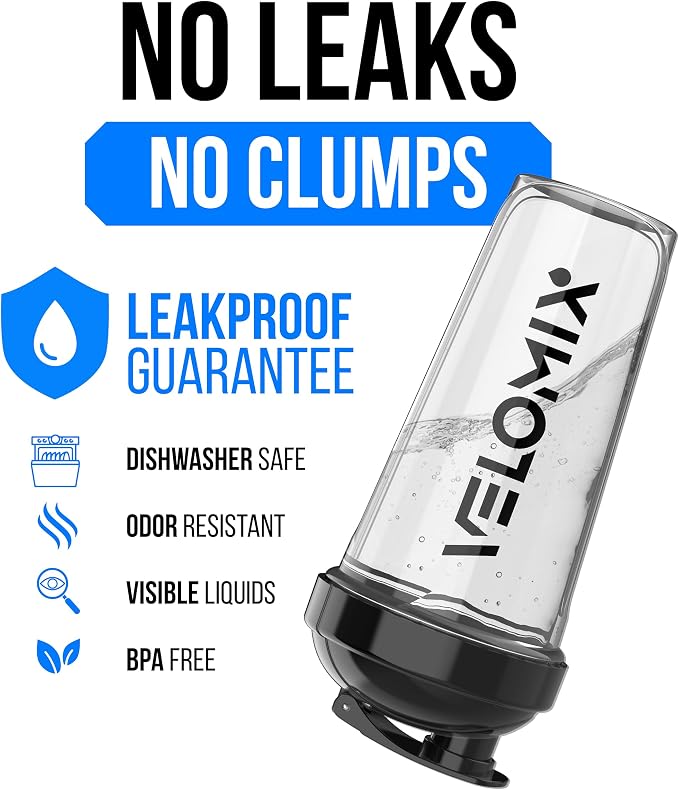 VELOMIX 2 Pack 28oz Protein Shaker Bottle for Protein Mixes, Black/Transpar | 2x Wire Whisk, Leak Proof Shaker Cups for Protein Shakes, Stackable, Dishwasher safe, BPA free, Pre Workout and Fitness ready