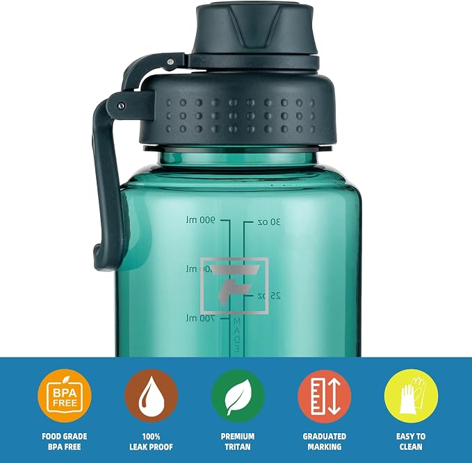 Fanhaw 32 oz Clear BPA-Free Tritan Water Bottle with Fast-Flow Spout Lid, BPA-Free & Leak-Proof Wide-Mouth Reusable Bottle for Gym, School & Office, Back to School Essentials (Dark Green)