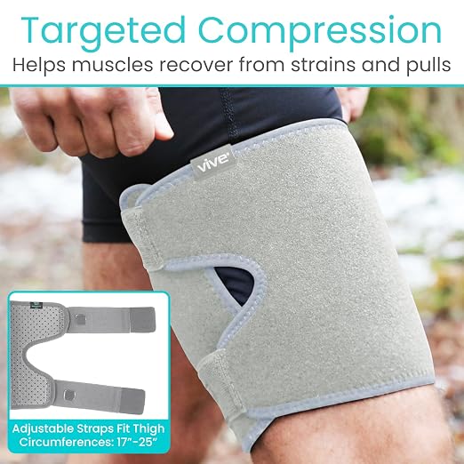 Vive Thigh Brace - Hamstring Quad Wrap - Adjustable Compression Sleeve | Support for Pulled Groin Muscle, Sprains, Quadricep, Tendinitis, Workouts, Sciatica Pain and Sports Recovery - Men, Women