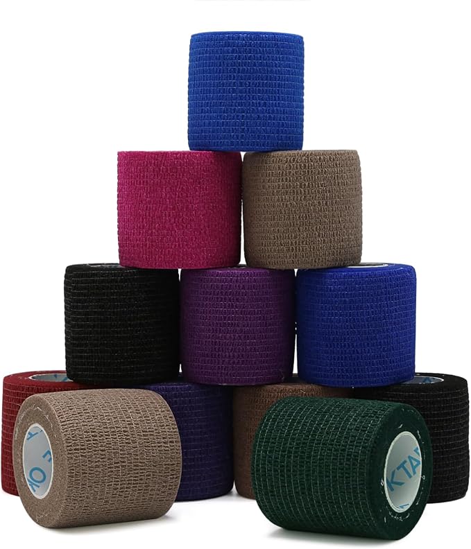 OK TAPE 12 Rolls Self Adhesive Bandage Wrap, Cohesive Elastic Athletic Tape | Vet Wrap, Sports Tape, Medical Wrap for Wrist, Feet, Self Stick Bandage Tape, 2" x 5 Yards - Mixed Color