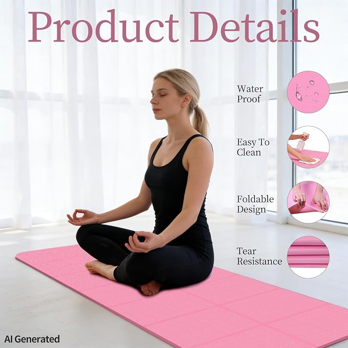 Foldable Yoga Mat with Resistance Band & Sliding Discs, 0.24" Thick Eco-Friendly TPE Non-Slip Workout Mat, Portable for Yoga, Pilates, Home Gym & Travel (72." x 24" x 0.24")