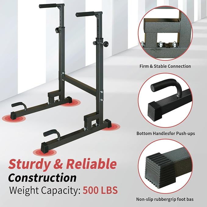 Adjustable Height Dip Bar Station, Heavy Duty Dip Station for Home Gym,Multi-function Dip Station Pull Up Bar Full Body Strength Training Workout Fitness Equipment for Tricep Dips