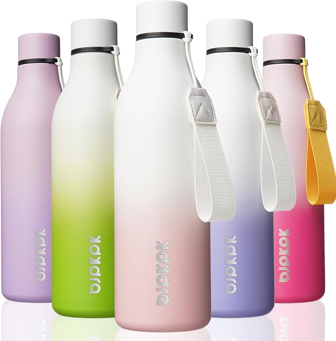 BJPKPK 25oz Insulated Water Bottle, Stainless Steel Bottle with Carry Strap | Keep Cold & Hot Vacuum Insulation, Leak-Proof BPA-Free Design, Slim Bottle Fits Most Cup Holders for Gym, Office & Travel