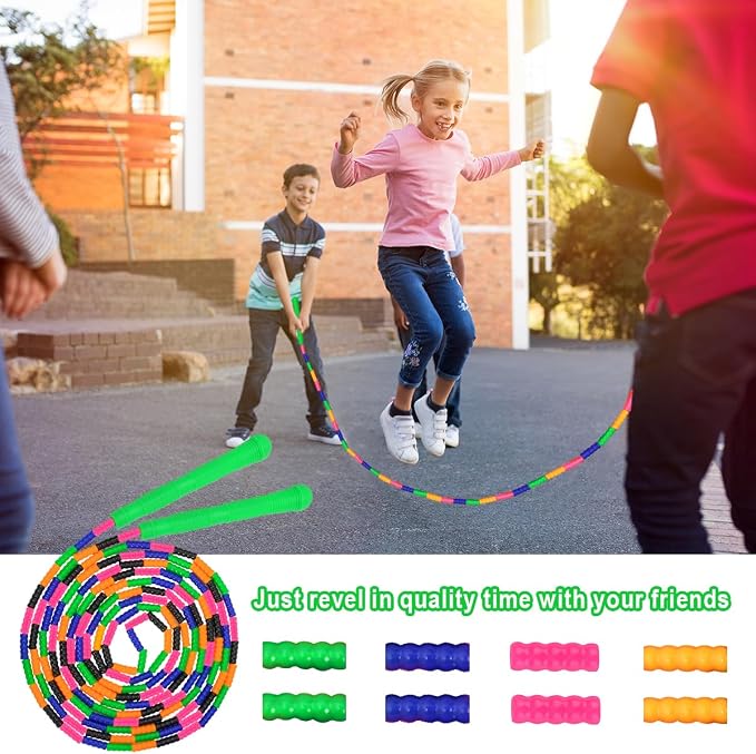 Coolrunner 16 FT Long Jump Rope(2 PACK), Double Dutch Jump Ropes, Soft Beaded Skipping for Kids Adults, Plastic Segmented Long Enough for 4-5 Jumpers