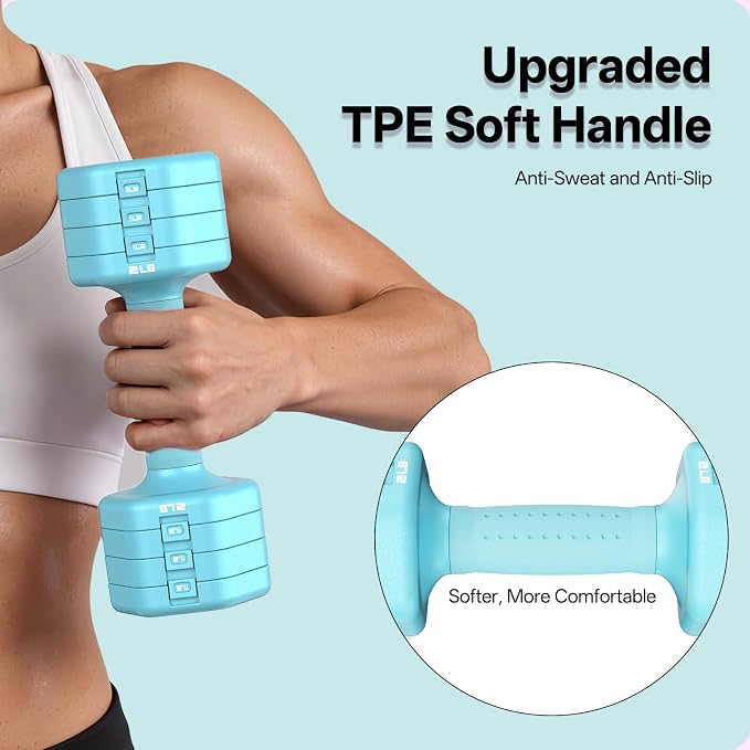 JOROTO 5-in-1 Adjustable Dumbbell Set, 8LB/11LB Pair Adjustable Weights for Women at Home, 1s-Adjust Dual Locking Stable Hand Weights with TPE Soft Handle, Home Gym, Rehab, Pilates, Yoga, Strength Training