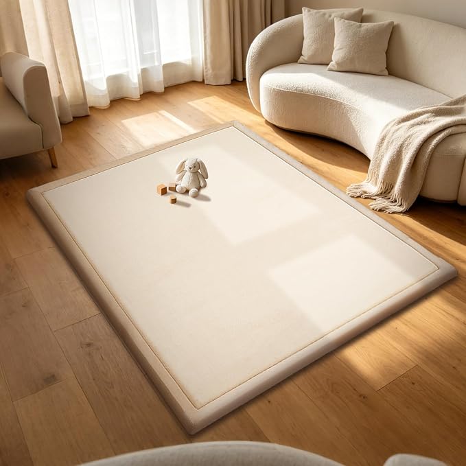 Baby Play Mat for Floor, 71'' x 59'' Thicken Foam Soft Padded Playmat for Tummy Time, Playpen Mat for Toddlers Infant Kids, Water-Repellent Coral Velvet, Non-Slip Bottom Safe for Crawling (Brown)