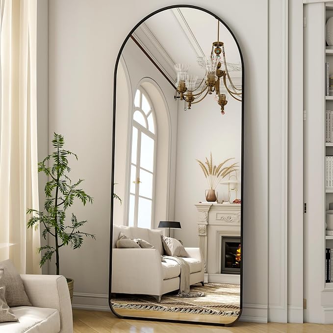 Arched Full Length Mirror 64"x21" with Round Corner Black | Standing Body Mirror with Aluminum Frame for Bedroom Cloakroom Living Room Make-up Gift