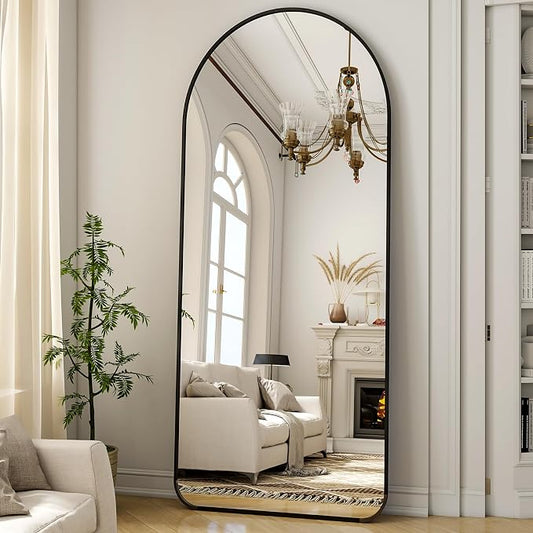 Arched Full Length Mirror 64"x21" with Round Corner Black | Standing Body Mirror with Aluminum Frame for Bedroom Cloakroom Living Room Make-up Gift