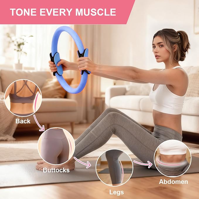 Home Pilates Kit for Women - 14 Pcs Pilates Equipment Set with Pilates Ring and Ball, 5 Resistance Bands Etc Accessories for Beginners Home Workouts - Includes Workout Guide