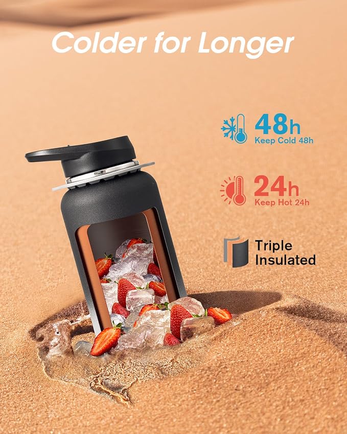 Coolflask 32 oz Water Bottle Insulated Stainless Steel with Strap | Metal Water Flask with Straw & Spout Lids, Triple-Wall, Cold 48+h, Dishwasher Safe, Leakproof, BPA-Free, for Gym & Hiking