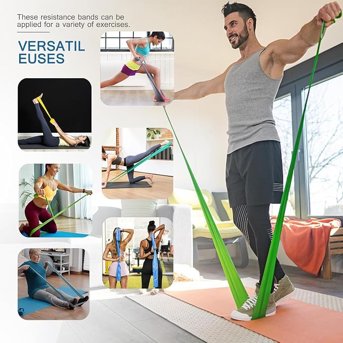 Resistance Bands for Working Out, Physical Therapy, Exercise, Pilates, Yoga | Latex-Free Stretch Bands for Women or Men, Elastic Exercise Bands Set for Stretching, fitness, Rehab, Workout, Gym and Home