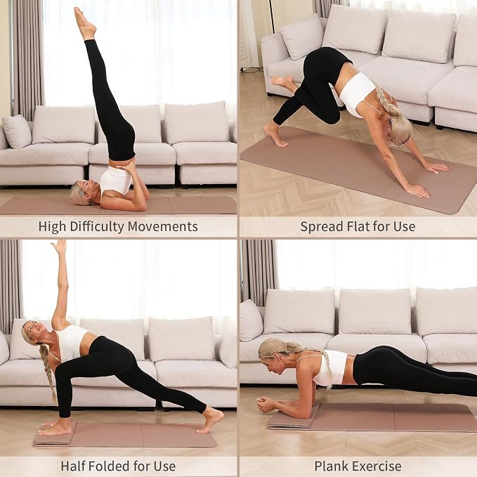 PAIDU Foldable Yoga Mat 10mm Thick, 75"x26" Non-Slip Fitness Exercise Mat | SGS Certified| uick Fold，Easy Storag，Portable for Yoga/Pilates/Studio/Home Workout