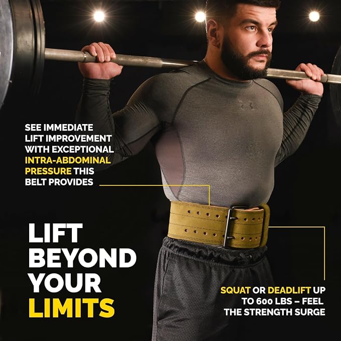 5mm Genuine Leather Weight Lifting Belt for Squats and Deadlifts | 4-inch lumbar support, two-prong buckle, double-layer construction, comfortable adjustable fit for heavy lifts