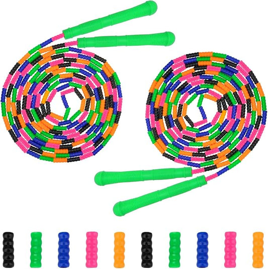 Coolrunner 16 FT Long Jump Rope(2 PACK), Double Dutch Jump Ropes, Soft Beaded Skipping for Kids Adults, Plastic Segmented Long Enough for 4-5 Jumpers