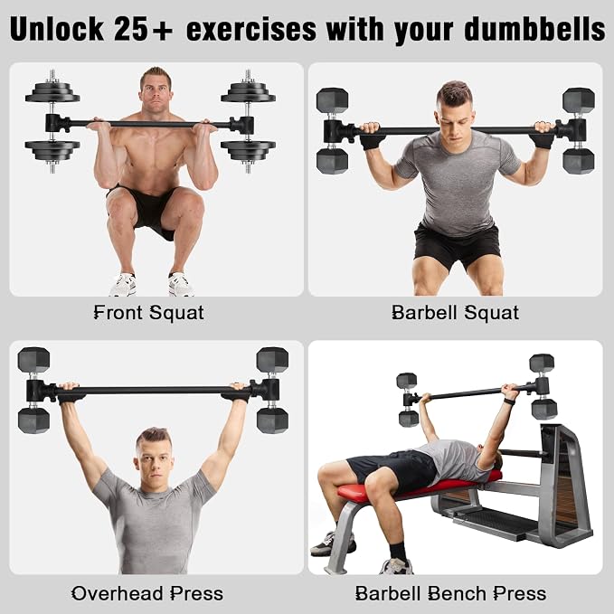 Upgraded Dumbbell Barbell Converter Bar - Transform Dumbbells into Barbell, Adjustable Weights, Up to 200 lbs, Suitable for Home Gym Fitness