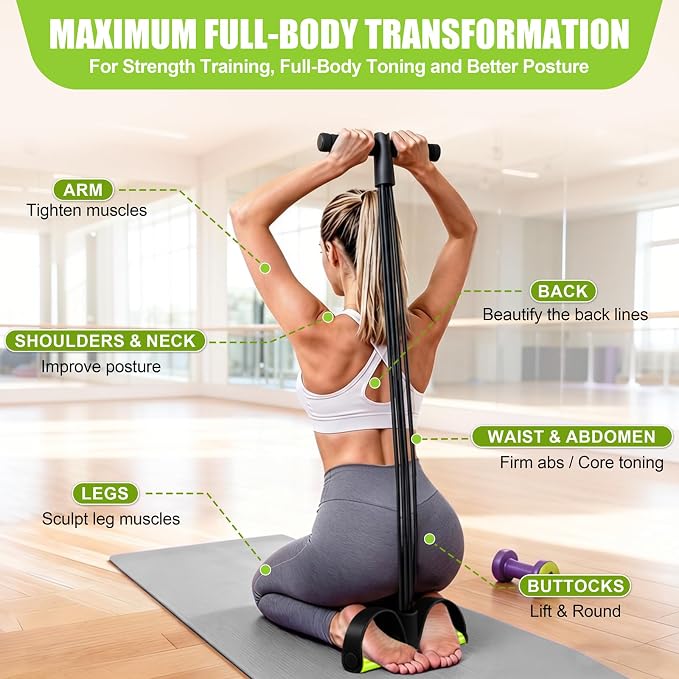 Multifunction Foot Pedal Resistance Bands with Handles, 6-Tube Elastic Yoga Exercise Bands, Home Gym Fitness Equipment for Women & Men to Tone Abs, Core, Legs, Arms, Waist
