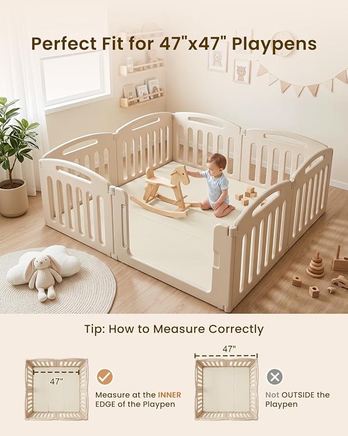 SEPARO Foldable Baby Play Mat,Vegan Leather 47x47 Baby Mat for Floor,Beige | Trifold Waterproof Playmat for Babies,Soft Foam Tumbling Mat,Wipe-Clean&Non-Slip Outdoor Mats,Playmate for Baby Tummy Time