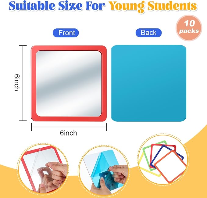 10 Pcs Small Mirrors for Craft 6 x 6 Mirror for Kid,Multicolor | Shatterproof Mirrors in Bulk for Kids for Baby School Classroom Craft Chick Bird Brooders Grow out Pens